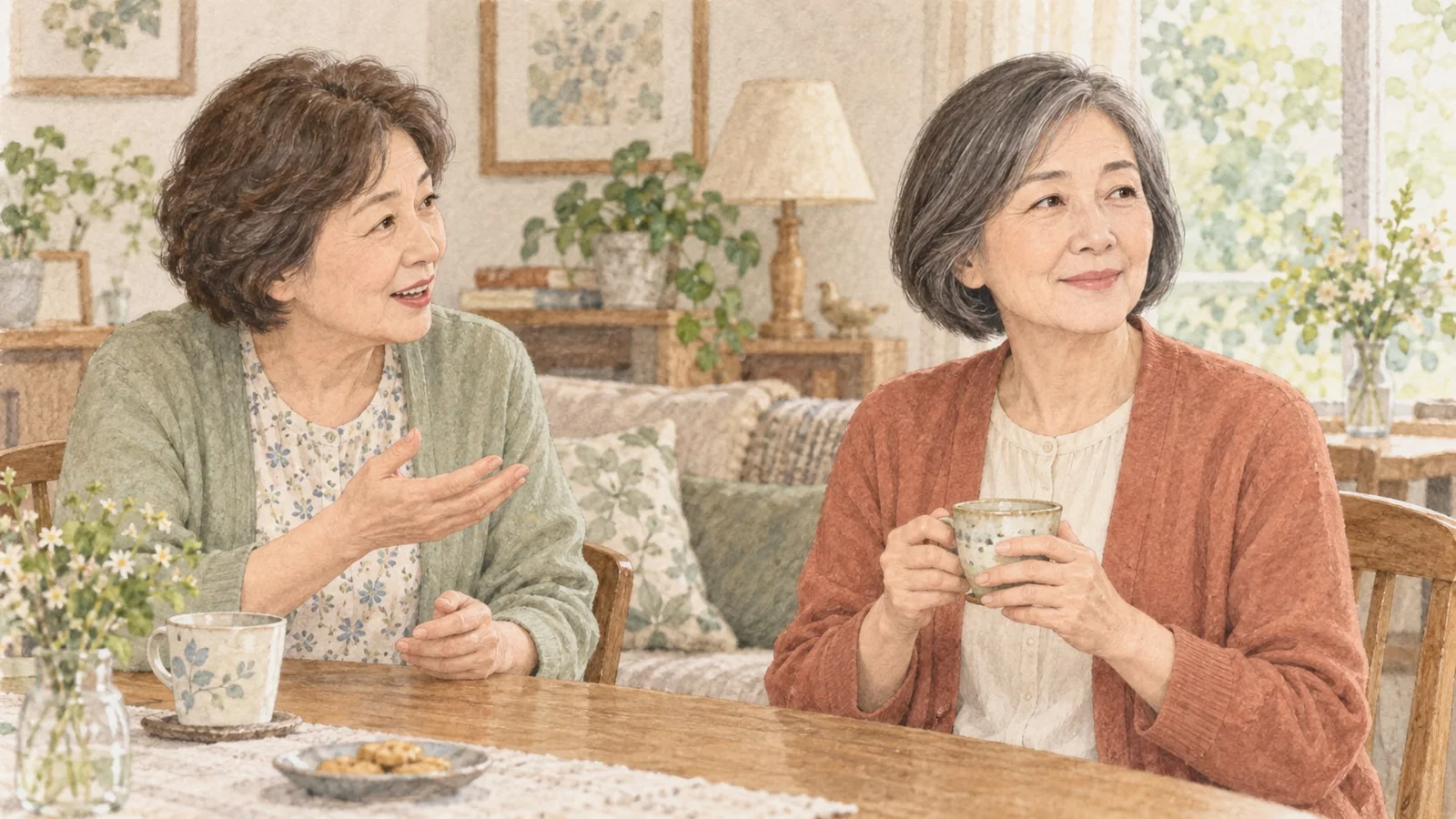 友人の話を聞きながら、自分の気持ちを考える女性