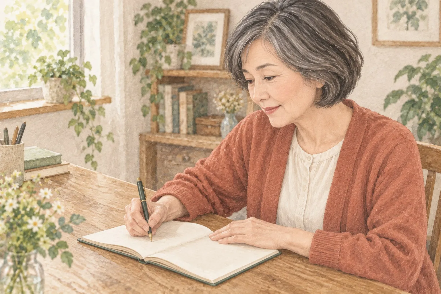 ノートに自分の希望を書き出す女性
