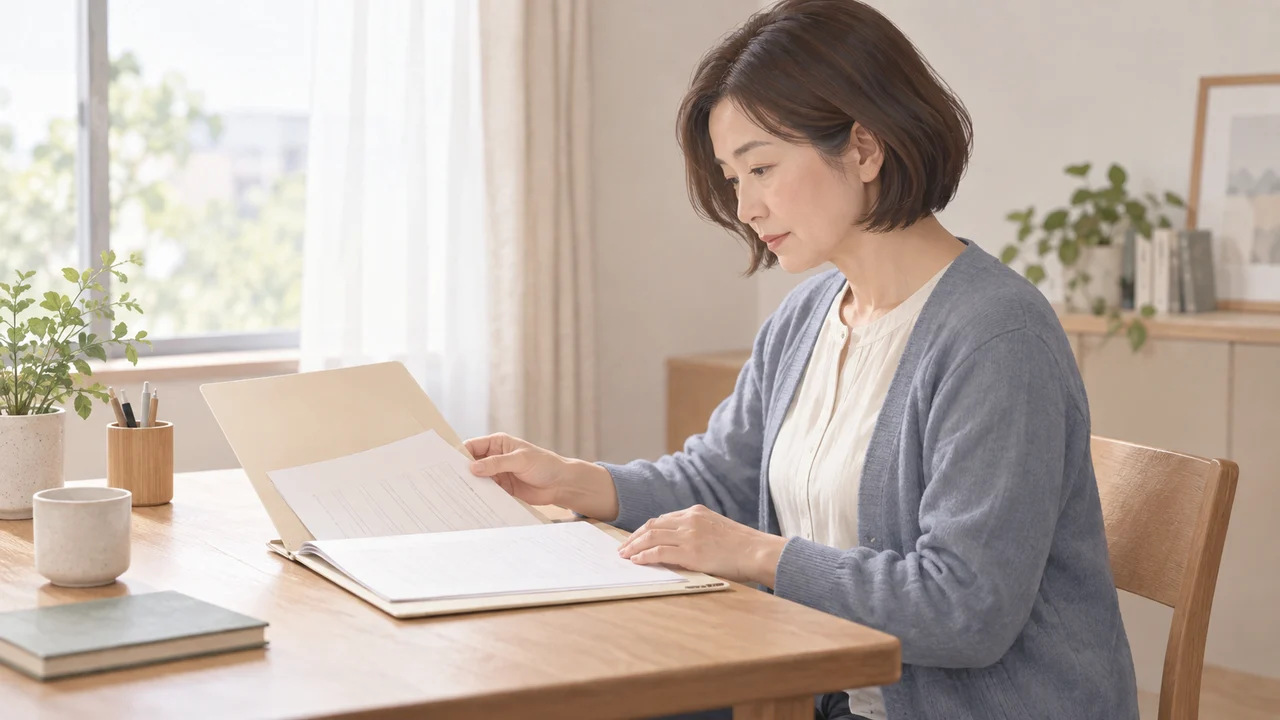 机で書類を開き、取り決めを確認する方法の生成イラスト