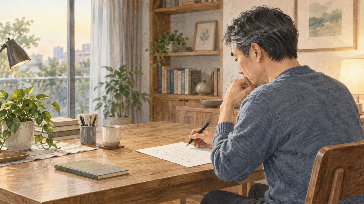自己紹介の下書きを考える男性のイメージ