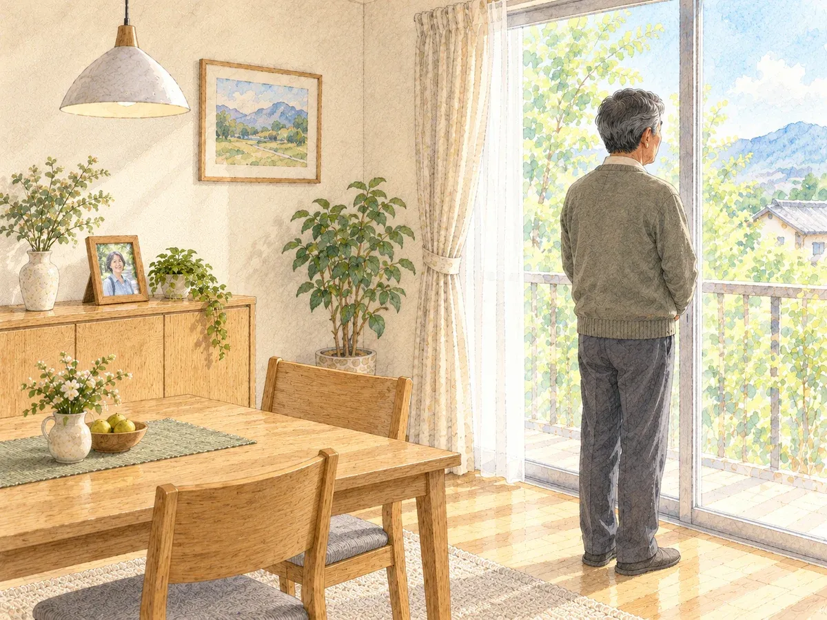 その日の返答を保留して、窓辺で一息つく男性のイメージ