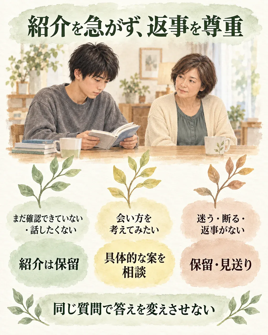 子どもの話す意思が未確認や話したくないときは紹介を保留。会い方を考えたいなら案を相談し、迷う・断る・返事なしなら保留や見送り。同じ質問で答えを変えさせない。