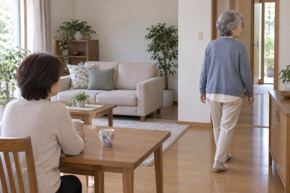 対面の会話から席を外す場面のイメージ