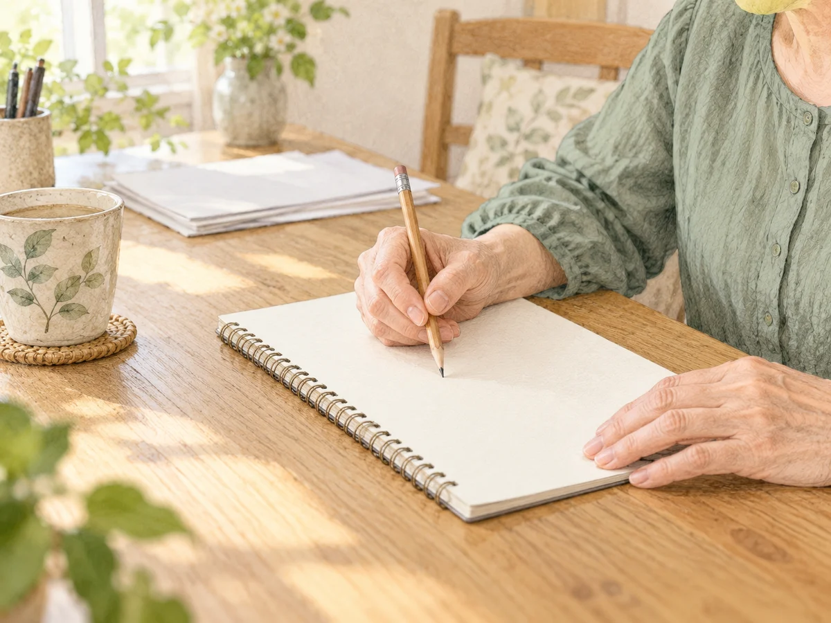 相談で尋ねたいことをノートに書く手元のイラスト