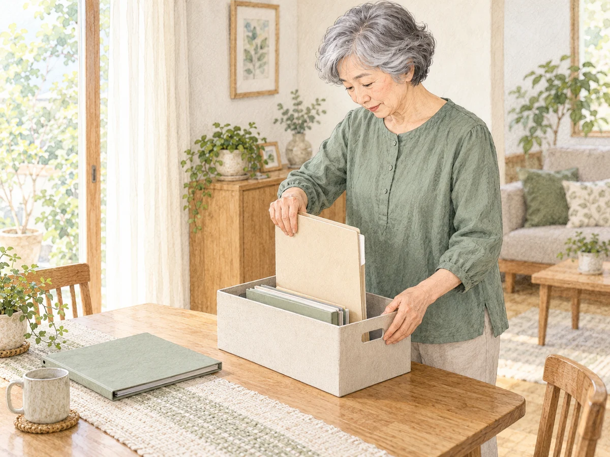 書類を分けてファイルへ整理する女性のイラスト