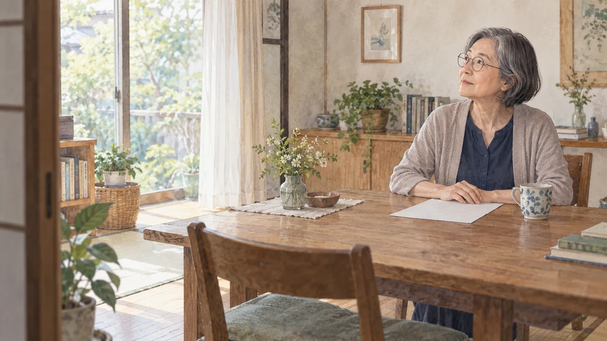 紙を前に置いて考える女性